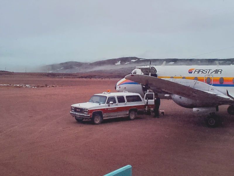 A First Air plane on the tarmack (taken during a later trip)