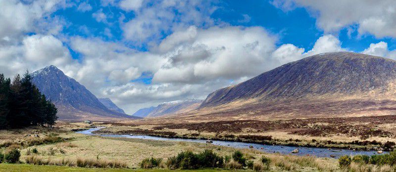 Looking north from Kingshouse Hotel -  at left is Buachaille Etive Mòr mountain, one of the most photographed mountains in Scotland I learned later.